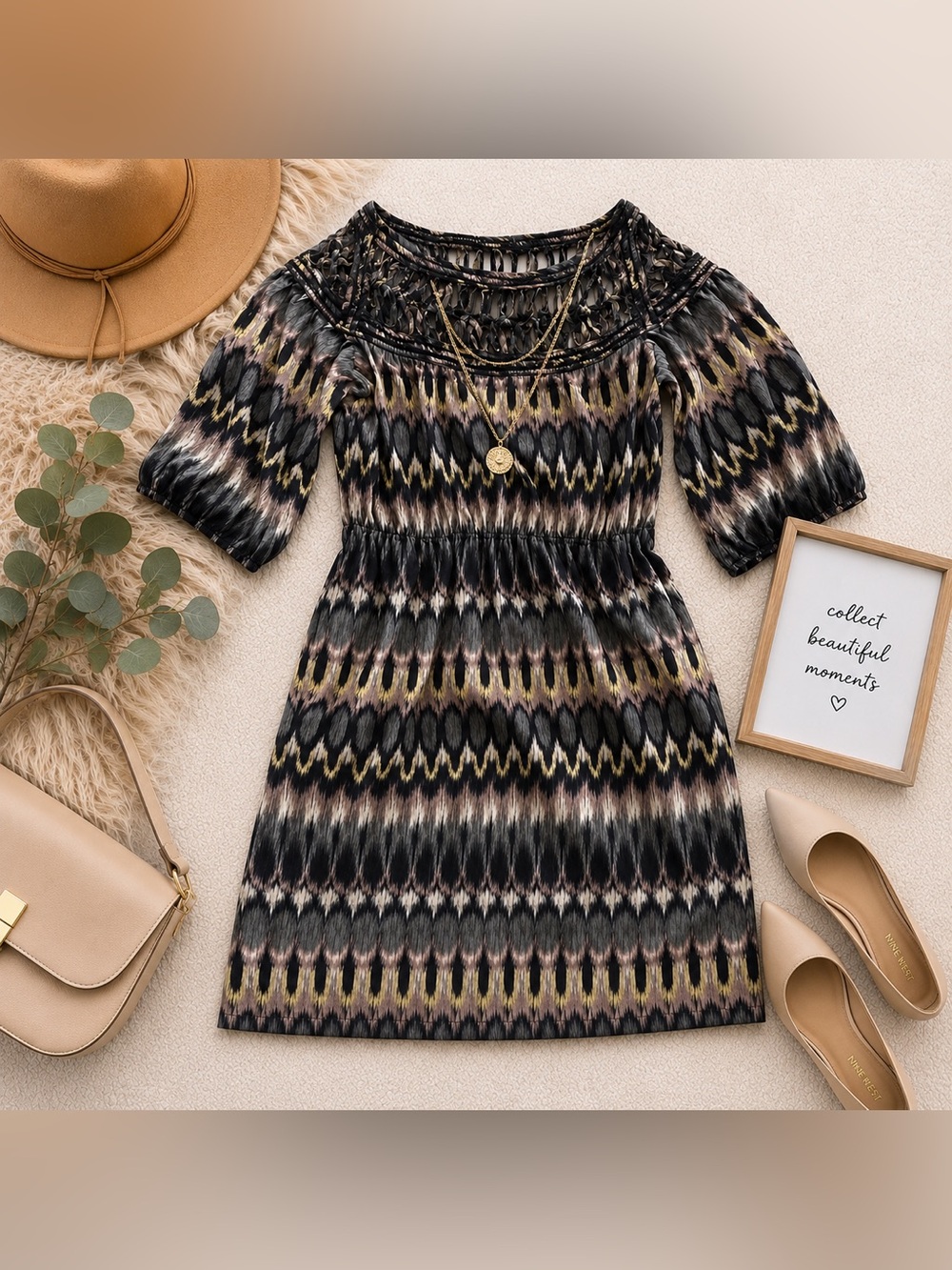 Banana Republic Abstract Print Empire Waist Dress Size 0 Boho Career Chic